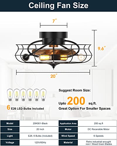 Sofucor-20-Inch-Low-Profile-Ceiling-Fan-Caged-Ceiling-Fan-with-Lights-E264-light-bulbs-6-Speeds-Contemporary-Flush-Mount-Ceiling-Fan-Reversible-DC-Modern-Ceiling-Fan-for-Bedroom-Farmhouse-Dining-Room