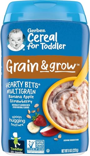 Image of Gerber Baby Cereal Hearty Bits Multigrain Cereal Banana Apple Strawberry, 8 Ounce (Pack of 3)
