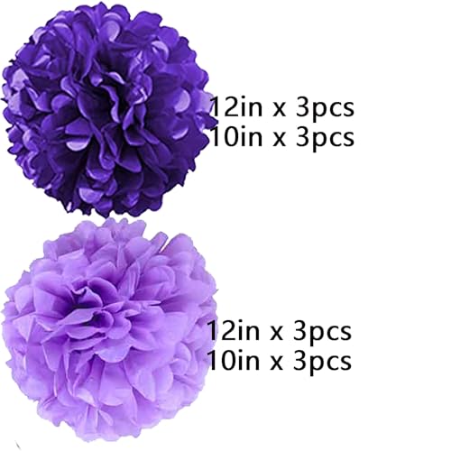 Image of We Moment Purple Paper Pom Poms Decorations for Wedding Girl Party Birthday Purple Party Decoration Ceiling Wall Hanging Tissue Flowers Decorations 12pcs