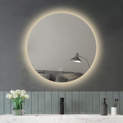 PUCHIKA Badspiegel mit Beleuchtung, LED-Badezimmerspiegel Ø 60 cm, Wandspiegel dimmbar, Warmweiß/Kaltweiß/Neutral 3000-6400K, IP44 Schutzklasse, A+ Cover