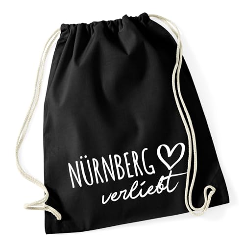 Huuraa Turnbeutel Nürnberg verliebt 12 Liter Black Baumwolle Rucksack Geschenkidee