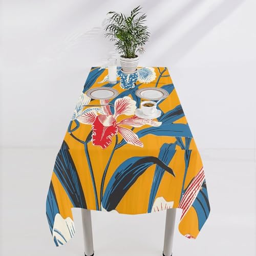 Nappe rectangulaire lin jaune moutarde lavable et anti-pli pour table
