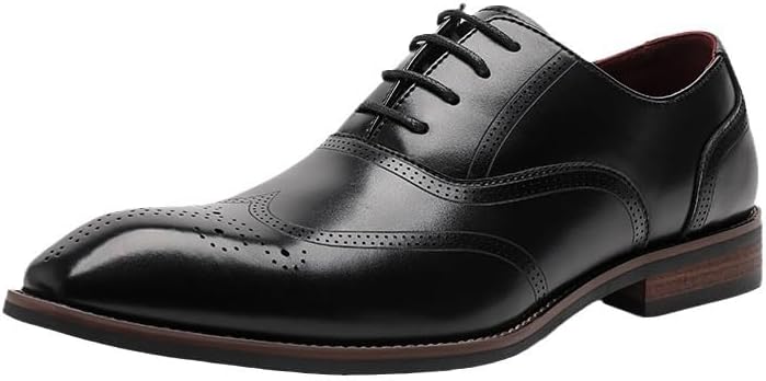 Men&#39;s British Retro Brogue Business Formal Shoes Pointed Toe Lace-up Comfortable Fashion Embossing Suits Casual Shoes Slip Resistant Rubber Soft Sole Oxford Shoes for Men