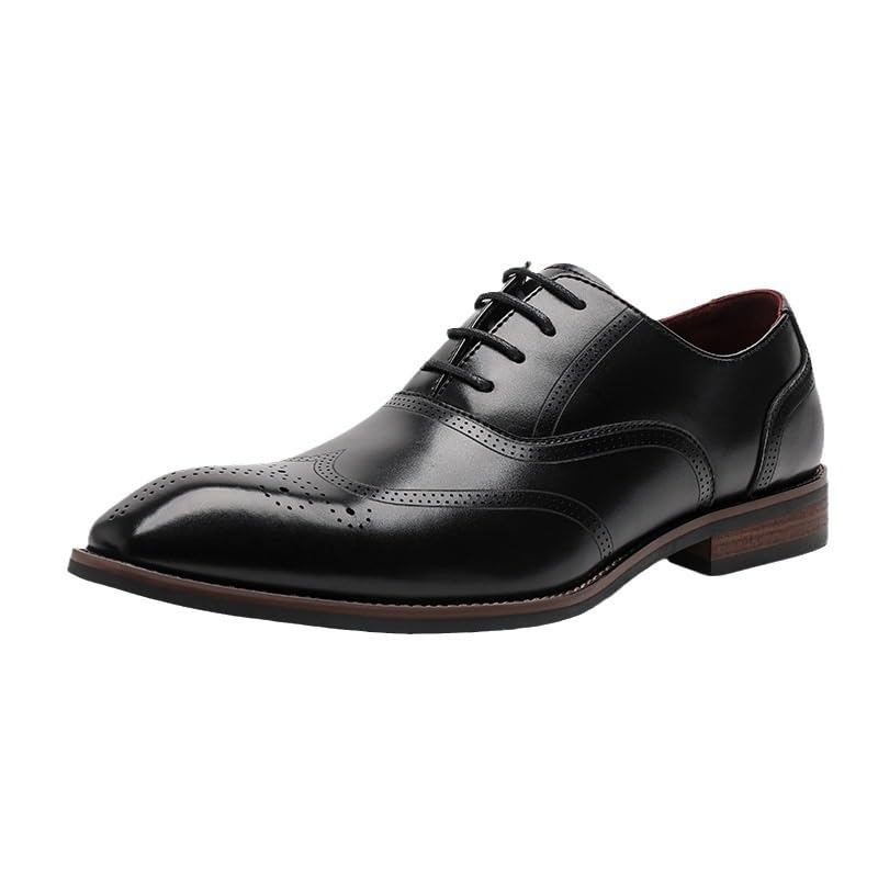 Men's British Retro Brogue Business Formal Shoes Pointed Toe Lace-up Comfortable Fashion Embossing Suits Casual Shoes Slip Resistant Rubber Soft Sole Oxford Shoes for Men(D,10)