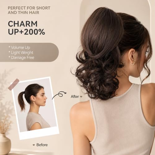 ZQIAN BEAUTY 14 Inch Blonde Ponytail Extension, Clip on Ponytails for Women