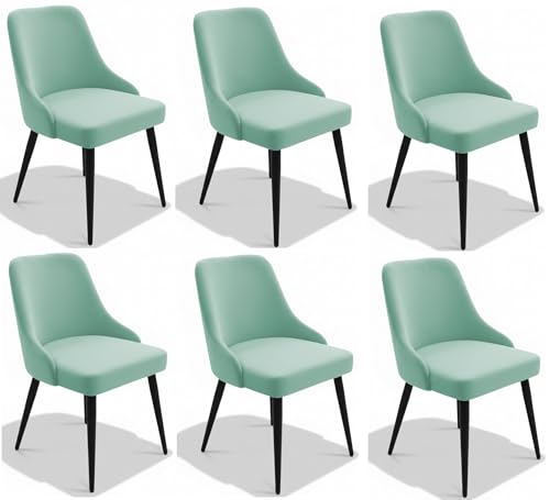 Image of Finch Fox Taskpro Modern Unique Velvet Upholstered Seating Living Room Dining Chair with Black Metal Legs in Pista Color (Set of 6)