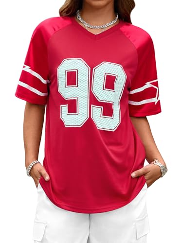 Image of LovelyWholesale Women's Oversized V Neck Jersey Shirts Summer Football Graphic Tee
