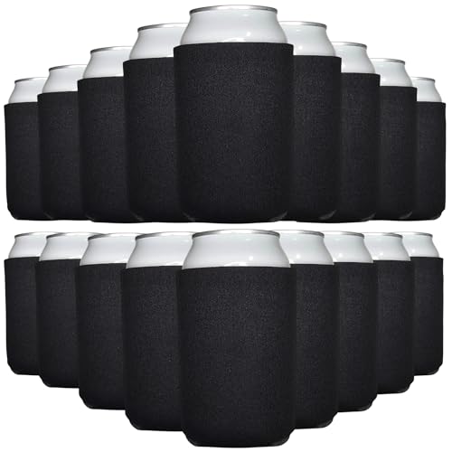 TahoeBay Bulk Blank Beer Can Cooler Sleeves (100-Pack) Sublimation Blanks for Vinyl Plain Soft Foam Can Sleeves Coolers for Soda Cans & Bottles Black, White, Assorted Solid Color (Black)