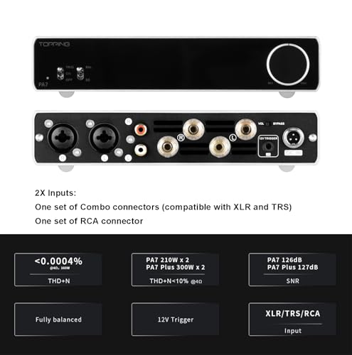 Image of KGUSS Topping PA7 Power Amplifier 210W x 2 Class D Fully Balanced AMP XLR /TRS /RCA Input 12V Trigger Stereo Home Audio Amplifier(PA7 Sliver)