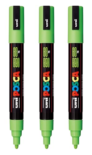 Image of posca PC-5M Water-Based Paint Markers, Reversible Medium Tip (1.8-2.5mm), Apple Green, 3 Count