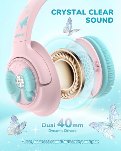 Image of iClever C371 USB C Headphones for Kids, 85dBA Safe Sound, Over-Ear Foldable Kids Headphones with Cord, Boys Girls Toddler Headphones for School Travel Chromebook Tablet iPad, Cloud Pink