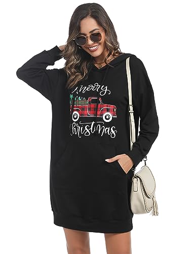 Image of Quenteen Women Hoodies Dress Hooded Sweatshirts Dress Casual Long Sleeve Tunic Dress Oversized Sweatshirts with Pocket