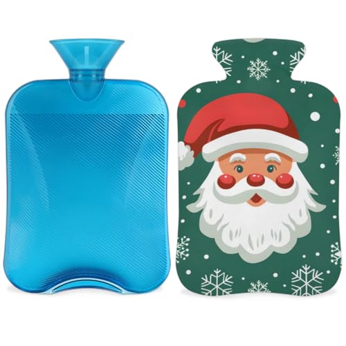 Hot Water Bottle with Soft Cover,2L Watercolor Santa Claus Hot Water Bag for Hot and Cold Compress, Hand Feet Warmer, Rubber Hot or Cold Water Bottle Halloween Christmas Decorations