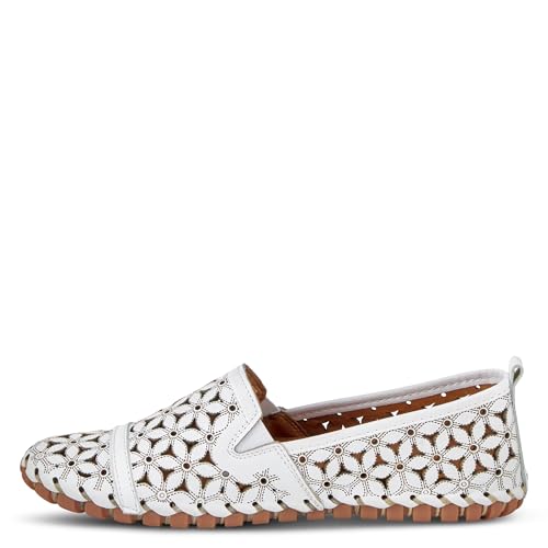 Image of Spring Step Flowerflow Shoes for Women - Leather Womens Loafer with Floral Laser Cutout - Comfortale Slip-On Shoes for Womens