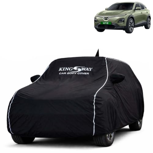 Image of KINGSWAY Super Waterproof Car Cover Only with VinFast VF 6 (Year 2026 Onwards - All Model) | Mirror and Antenna Pockets | All Weather Car Body Cover with Silver Piping | Black