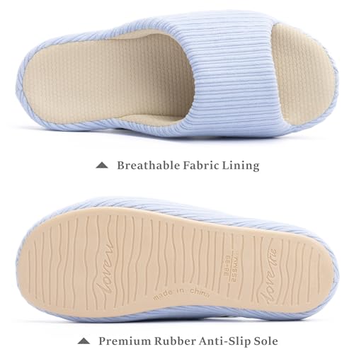 Image of Chantomoo Womens Slipper Memory Foam Comfy Rubber Sole House Bedroom Slipper Slides Light Blue Size