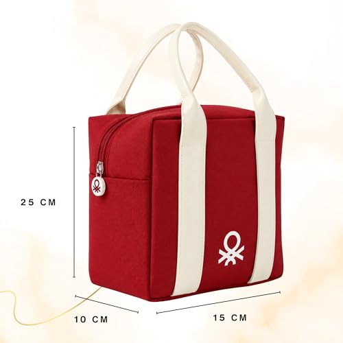 Image of United Colors of Benetton Lunch Bag Insulated Tiffin with Bottle Holder | Insulated design keeps food fresh, bottle holder, multiple pockets for storage, durable handles for easy carry