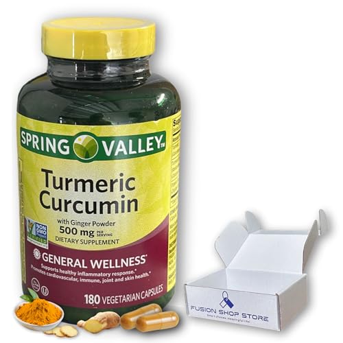 Turmeric Curcumin 500mg with Ginger Powder- Vegetarian Capsules 180ct (Pack of 1) Boxed by Fusion Shop Store