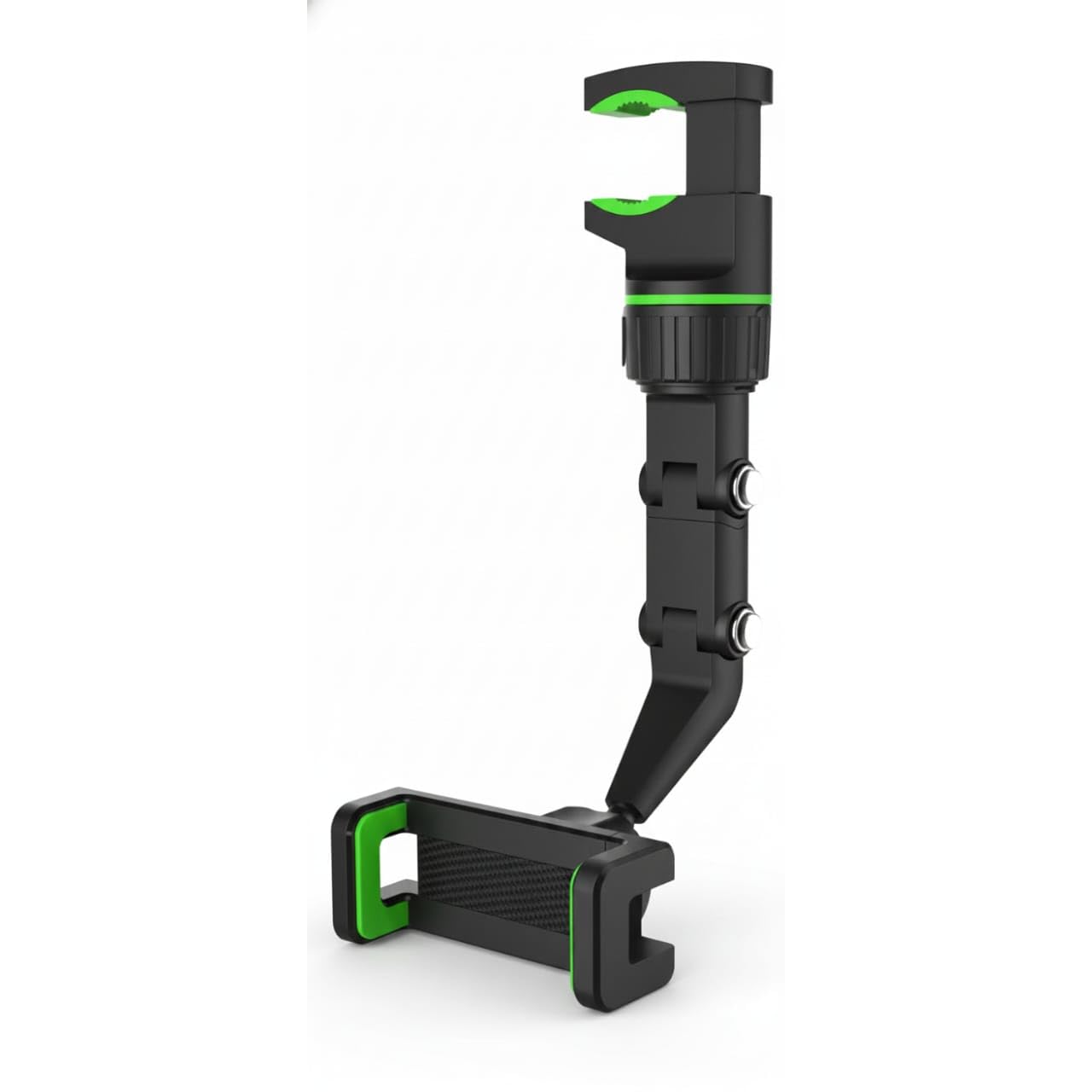 Car Phone Holder for Rearview Mirror, 360° Rotation, Adjustable Grip, Universal Mount with Dashboard Compatibility, Black and Green-image-40