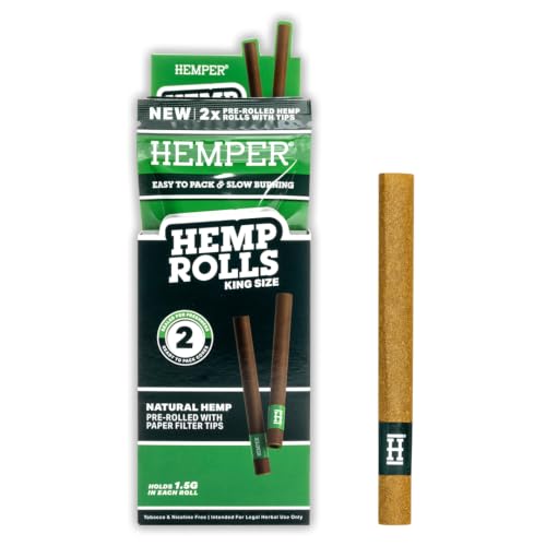 Hemper King Size Pre-Rolled Hemp Rolls with Paper Tips - 2PK | 12ct Display | Hand-Rolled, Natural Hemp Paper Rolls in Protective Case for Smooth, Clean Burn and Freshness - (Natural)