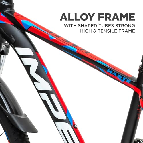 Image of KROSS Haste 27.5T Unisex Matt Black Multispeed (Shimano 24-Speed) MTB | Alloy Frame with Dual Disc Brakes and Front Suspension Fork | Ideal for 15+ Years (Red)