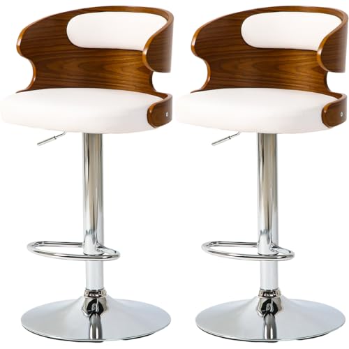 システムK カウンターチェア 【目を惹く左右非対称デザイン】 大人かっこいい 木製仕様 快適な背もたれ付き 座面クッション 回転 昇降式 おしゃれなバーチェア 2脚セット ホワイト