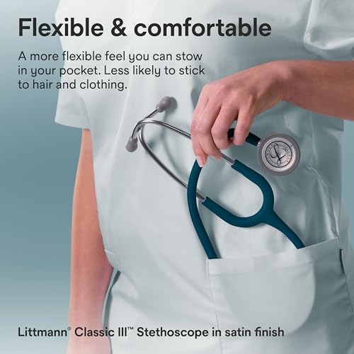 Image of 3M Littmann Classic III Stethoscope, 5623C, 27 inch Caribbean Blue Satin Finish Tube for Added Comfort, Flexibility and Cleanability, Stainless Steel Chestpiece, More Than 2X as Loud, Weighs Less