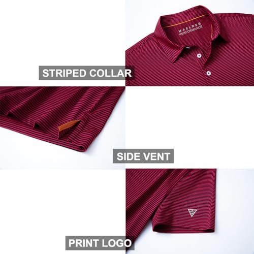 Image of Men's Golf Polo Shirts Short Sleeve Striped Performance Moisture Wicking Dry Fit Golf Shirts for Men