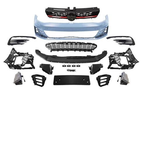 Complete Front Bumper Cover Grille Kit with Fog Lights Replacement for 2017-2020 Volkswagen VW Golf MK 7.5 GTI Style