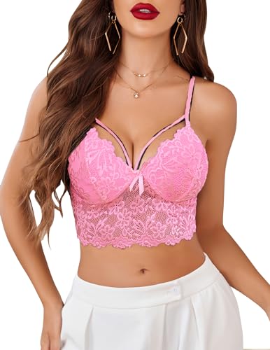 Image of Avidlove Lace Bralette for Women Lingerie Spaghetti Adjustable Strap Tank Camisole Crop Top