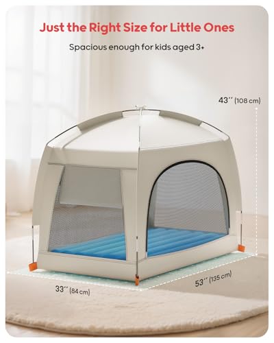 QPAU Inflatable Toddler Travel Bed with Tent – Lightweight Blow Up Kids Air Mattress with Hand Pump – Indoor & Outdoor Portable Sleeping Solution for Camping, Travel, Home, Grandma’s – Ages 3+