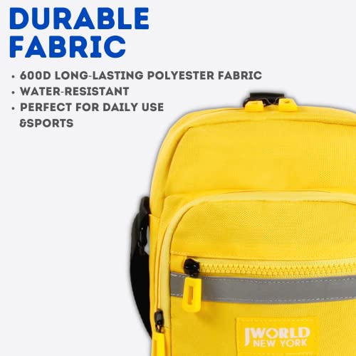J World New York Crux Mini Crossbody Bags For Women And Men – 5.9 X 3.5 X 7.9 Inch Sling Bag With Adjustable Shoulder Strap – Modern Cross Body Bag With Zippered Front Pocket – Front Reflective Tape (Tangerine Yellow) #TOP3