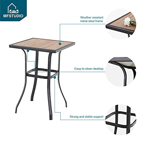 MFSTUDIO 27.5" Outdoor Square Metal Frame Bar Table, Patio Bar Height