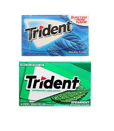 Image of Trident Sugar Free Chewing Gum Original Flavor 14 Sticks, 26 G And Spearmint Flavor 14 Sticks, 26 G (Pack of 3)