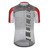 Coconut Ropamo CR Men's Cycling Jersey with 3+1 Zipper Pockets Short Sleeves Bike Jersey for Cycling, Breathable Quick Dry (Red/Grey, L)