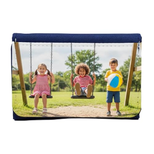 xulisimo Monedero Vaquero Azul Marino Personalizado con Nombre o Foto, Cartera Denim Mujer con Cremallera, Compartimentos y diseño Moderno, Regalo práctico y Original