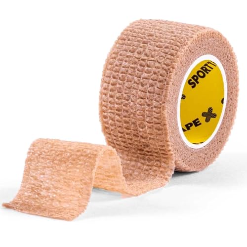 SPORTTAPE Cohesive Finger Tape - 2.5cm x 4.5m, Beige | Compression Bandage and Self-Adhesive Wrap for Thumb Toe, Goalkeeper Wrist and Finger Bandage | First Aid & Medical Tape - Single Roll