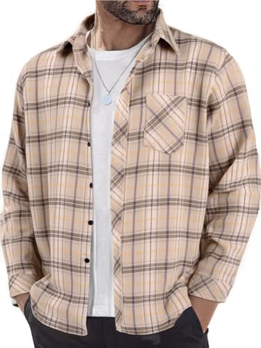 BAYAMO Men's Flannel Button Down Shirt Casual Plaid Long Sleeve Fall Jacket Lightweight Soft Tops with Pockets