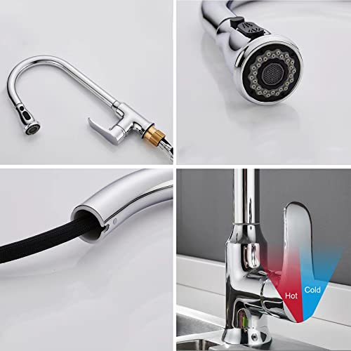 Grifo de fregadero de cocina con 2 modos de agua y manguera extensible monomando 6