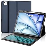 SENGBIRCH iPad Air 13インチ M4/M3/M2 (2026/2025/2024)用 キーボード ケース 7色バックライト 着脱式 Bluetooth キーボード カバー iPad Pro 12.9インチ (第6/5/4/3世代)兼用 ペン収納&充電対応 多角度調整 軽量 耐衝撃 防汚素材 全面保護 日本語説明書付き (ネイビー US配列)