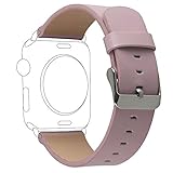 For Apple Watch Band,TOROTOP Pink Premium Genuine Leather Replacement Watchband with Secure Metal Clasp Buckle for 38mm Apple Watch Sport Edition/iWatch Band Strap (38mm-light pink)