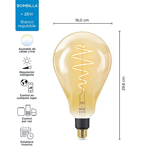 WiZ Smart Bulb, E27, Amber PS160 LED Bulb, Warm to Cool White, Dimmable, Smart LED Connected WiFi Works with Alexa - Image 3