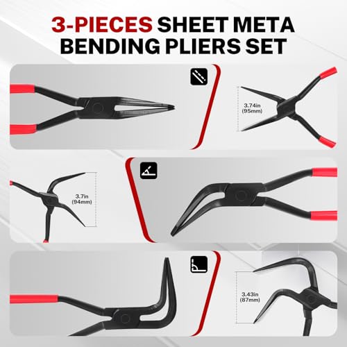 BILITOOLS 3-Piece Hand Seamers Sheet Metal Tools, Sheet Metal Bending Pliers Set Straight, 45° & 90° Bender Tool by BILITOOLS - Image 2