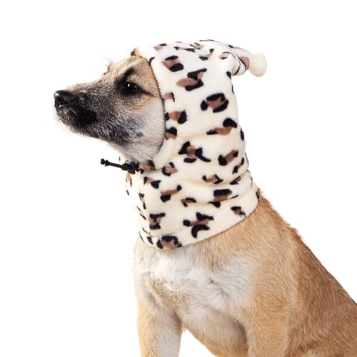 BT Bear Plush Hund Mütze, Warmer Ohrenschutz für Haustiere, Winter Kopfbedeckung mit Geräuschschutz für Kleine und Mittlere Hunde (Leopard, S)