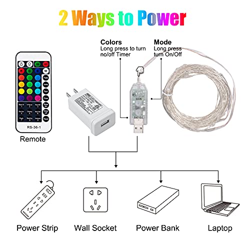 Minetom BNXF-201 Color Changing Fairy String Lights - 33 Ft 100 Led Usb Silver Wire Lights With Remote And Timer, Starry Fairy Lights For Bedroom Party Indoor Christmas Decoration thumb #6