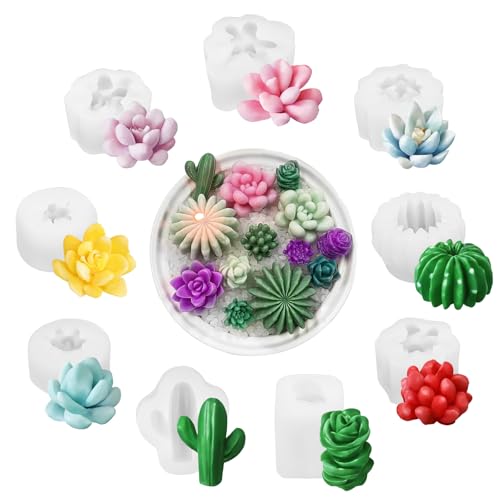 Byffoer Pack of 9 Silicone Succulent Moulds, Ideal for Candles Cake Decoration, Resin, Soap, DIY Crafts