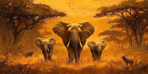 Diamond painting éléphant jaune 90x180cm à strass ronds pour art mural DIY