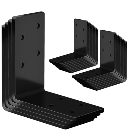 Andorm Paquete de 20 soportes en L de 3 x 3 pulgadas para marco de madera, ángulo de esquina resistente, soporte de esquina de 90 grados para vigas de madera con agujeros al aire libre, color negro