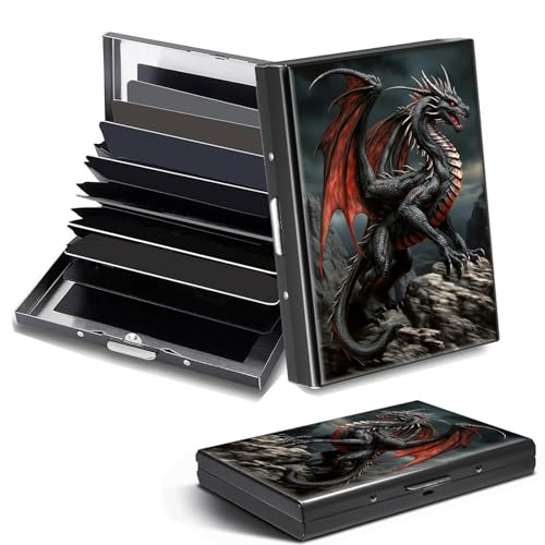 Credit Card Holder, Dragon Design Mini RFID Blocking Aluminum Wallet Slim Metal Hard Case Shell Travel Wallet ID Case Small Credit Cards Case Business Cards for Women Men Girls