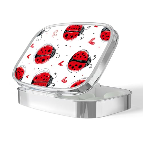 Image of Pill Box-2 Compartment Small Pill Case Portable for Pocket & Purse Single Pill Carrier Pill Container to Hold Vitamins Medication Fish Oil and Supplements BPA-Free(Ladybugs)